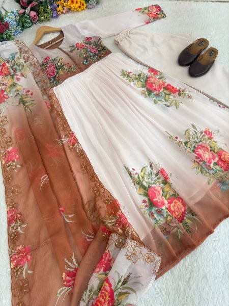 Marvelous Brown Heavy Georgette Gown with Handwork for Festive and Evening Wear Anarkali Kurtis 