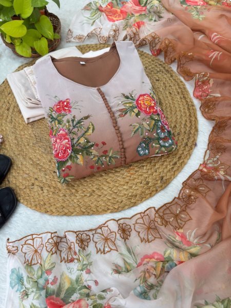 Marvelous Brown Heavy Georgette Gown with Handwork for Festive and Evening Wear Anarkali Kurtis 