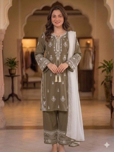 Marvelous Brown Rayon Embroidered Kurti with Palazzo and Paper Mirror for Party Wear Ready To Wear Collection