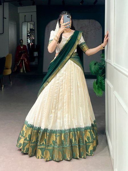 Marvelous Green Poly Cotton Lehenga Choli with Traditional Zari Weaving for Festive Wear  Lehenga