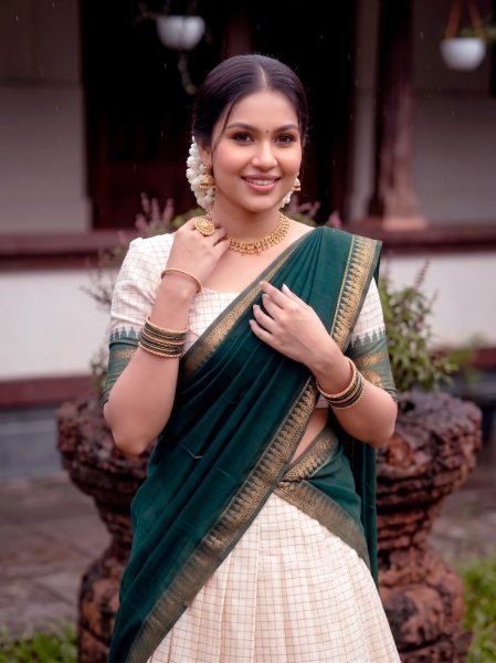 Marvelous Green Poly Cotton Lehenga Choli with Traditional Zari Weaving for Festive Wear Half Saree Lehenga