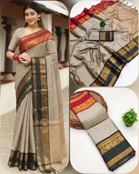 Marvelous Grey Katan Weaving Silk Saree with Gold Zari Butti Design for Festive Wear South Indian Saree 