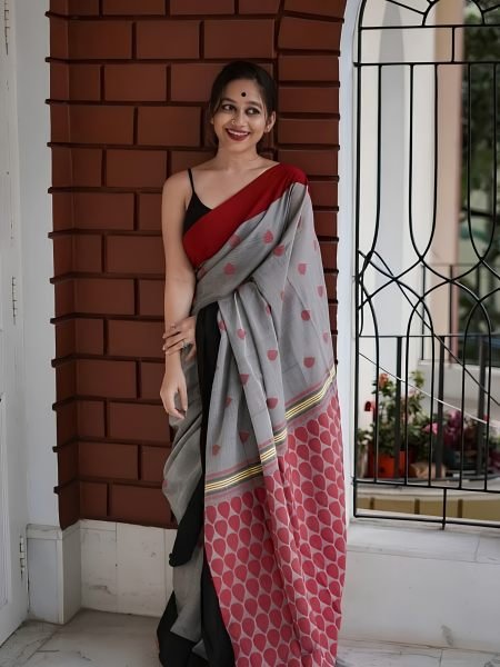 Marvelous Grey Linen Cotton Saree with Beautiful Digital Print for Mill Price Sarees 