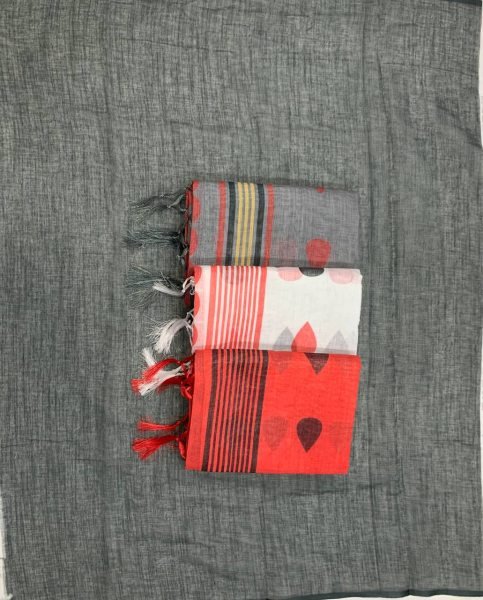 Marvelous Grey Linen Cotton Saree with Beautiful Digital Print for Mill Price Printed Cotton Sarees Wholesale