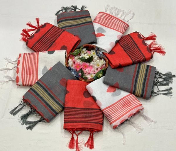 Marvelous Grey Linen Cotton Saree with Beautiful Digital Print for Mill Price Printed Cotton Sarees Wholesale
