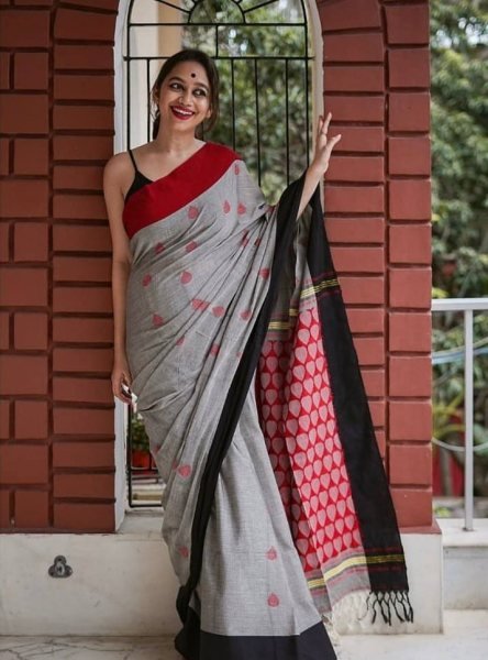 Marvelous Grey Linen Cotton Saree with Beautiful Digital Print for Mill Price Printed Cotton Sarees Wholesale