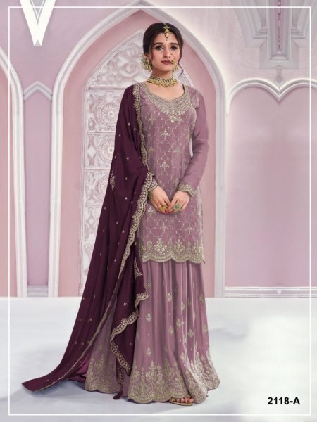 Marvelous Mauve Heavy Chinon Salwar Suit with Embroidery Work at Manufacturer Price Designer Plazzo Salwar Suits Wholesale