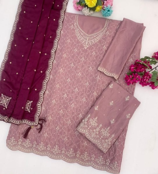 Marvelous Mauve Heavy Chinon Salwar Suit with Embroidery Work at Manufacturer Price Designer Plazzo Salwar Suits Wholesale