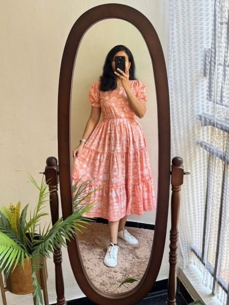 Marvelous Peach Rayon Digital Printed Kurti with Cotton Inner for Women 