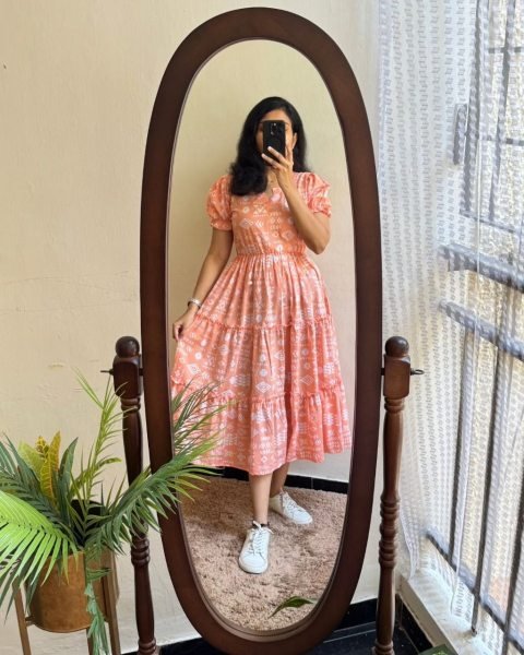 Marvelous Peach Rayon Digital Printed Kurti with Cotton Inner for Women Western Ladies Top Wholesale