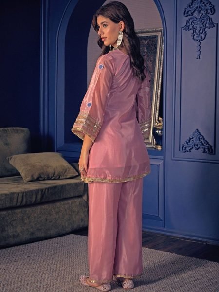 Marvelous Pearl Pink Crepe Co Ord Set with Embroidered Kurti And Matching Pant For Party Wear CO ORD Sets