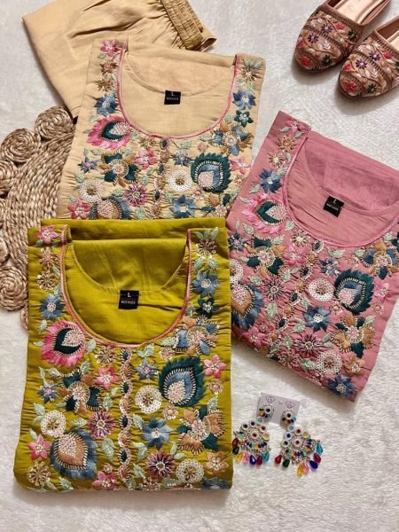 Marvelous Pink Kurti Pant Dupatta Set with Hand Work for Festive Wear  Straight Cut Long Kurtis