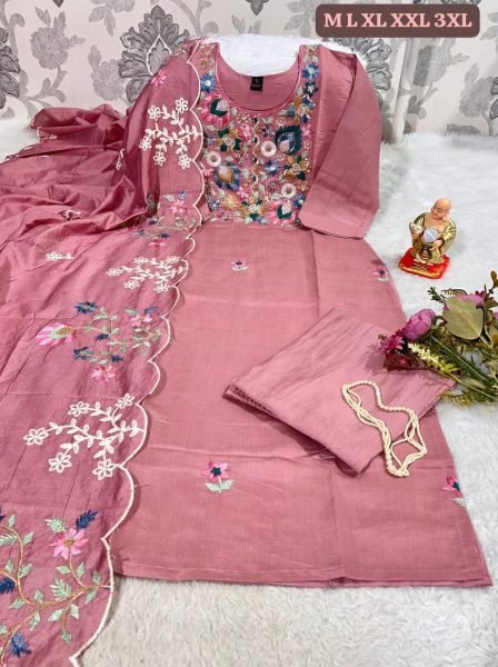 Marvelous Pink Kurti Pant Dupatta Set with Hand Work for Festive Wear  Straight Cut Long Kurtis