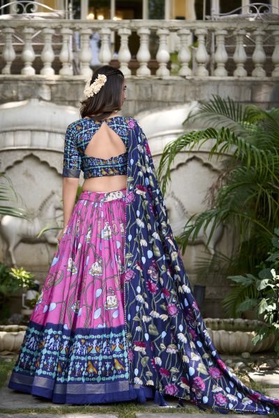 Marvelous Pink Patola Printed Silk Traditional Lehenga Choli  Navratri Lehnega Choli