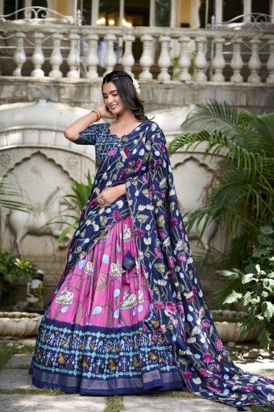 Marvelous Pink Patola Printed Silk Traditional Lehenga Choli  Navratri Lehnega Choli
