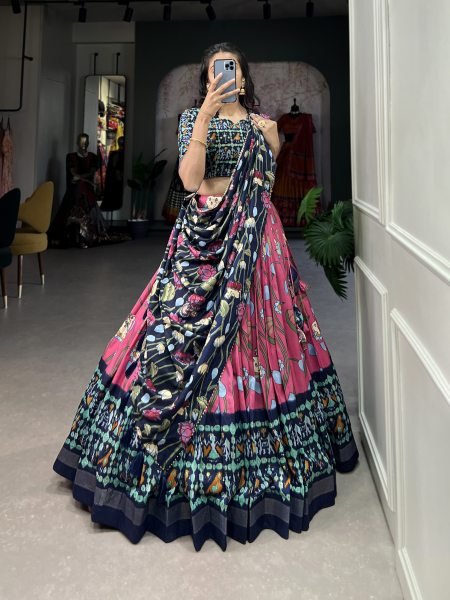 Marvelous Pink Patola Printed Silk Traditional Lehenga Choli  Navratri Lehnega Choli