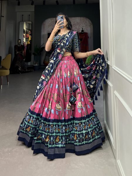 Marvelous Pink Patola Printed Silk Traditional Lehenga Choli  Navratri Lehnega Choli