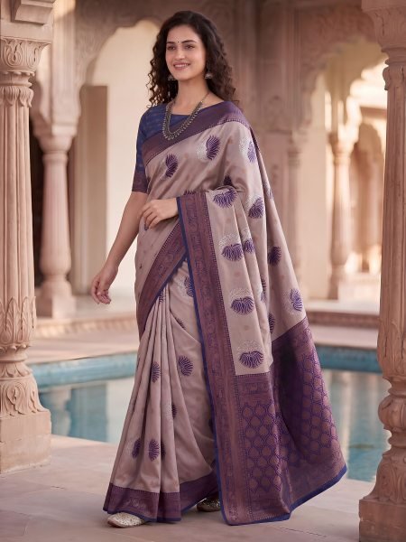 Marvelous Purple Soft Banarasi Silk Saree with Matching Unstitch Blouse at Wholesale Rate 