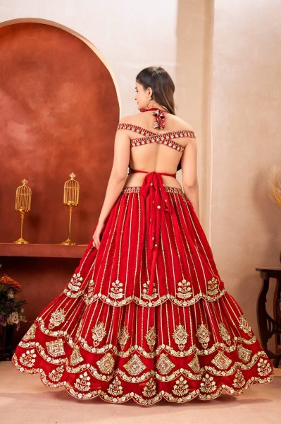 Marvelous Red Bridal Faux Georgette Lehenga with Sequins Zari Work For Wedding Wear Bridal Lehenga Choli