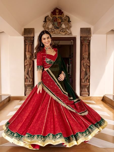 Marvelous Red Garba Wear Lehenga Choli with Gota Patti and Mirror Lace Dupatta  Lehenga