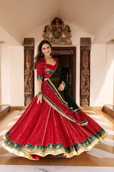 Marvelous Red Garba Wear Lehenga Choli with Gota Patti and Mirror Lace Dupatta Navratri Lehnega Choli