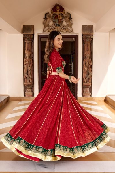 Marvelous Red Garba Wear Lehenga Choli with Gota Patti and Mirror Lace Dupatta Navratri Lehnega Choli