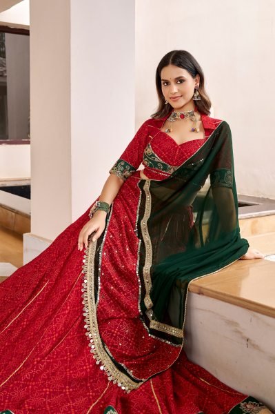 Marvelous Red Garba Wear Lehenga Choli with Gota Patti and Mirror Lace Dupatta Navratri Lehnega Choli