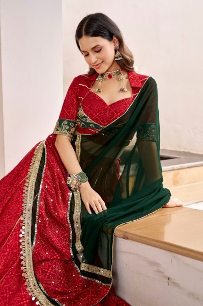 Marvelous Red Garba Wear Lehenga Choli with Gota Patti and Mirror Lace Dupatta Navratri Lehnega Choli