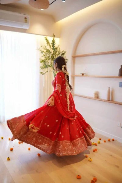 Marvelous Red Georgette Anarkali Suit with Thread and Sequin Work at Manufacturer  Ready To Wear Collection