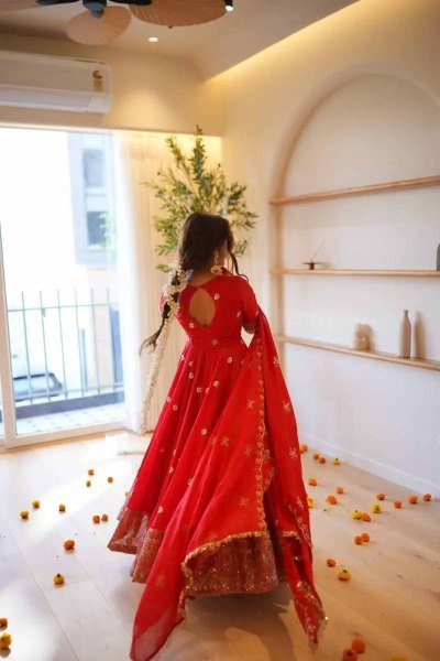 Marvelous Red Georgette Anarkali Suit with Thread and Sequin Work at Manufacturer  Ready To Wear Collection