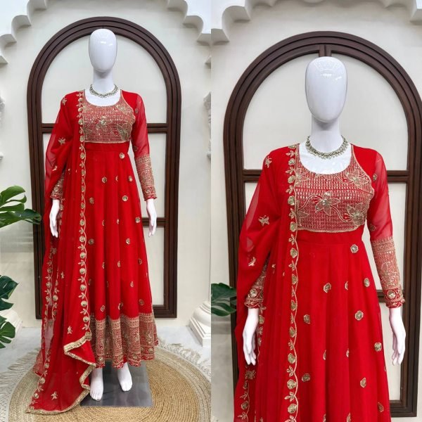 Marvelous Red Georgette Anarkali Suit with Thread and Sequin Work at Manufacturer  Ready To Wear Collection