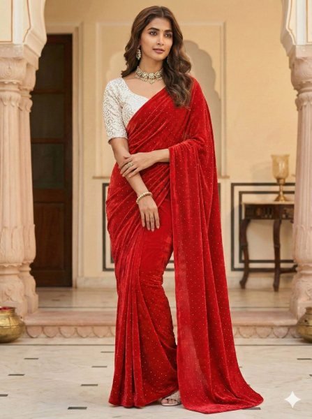 Marvelous Red Space Soft Silk Saree with Embroidered Blouse For Festival Silk Sarees Wholesale
