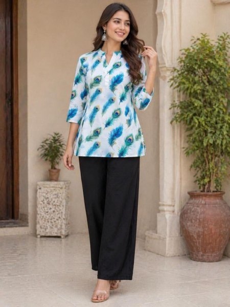 Marvelous White Blue Designer Digital Print Co Ord Set for Daily Wear 