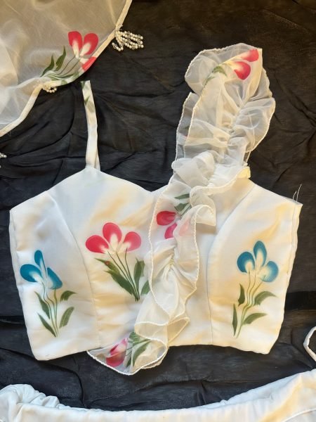 Marvelous White Hand Painted Floral Lehenga Set in Georgette for Women Designer Lehenga Choli