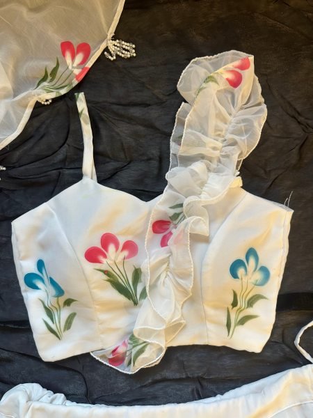 Marvelous White Hand Painted Floral Lehenga Set in Georgette for Women Designer Lehenga Choli