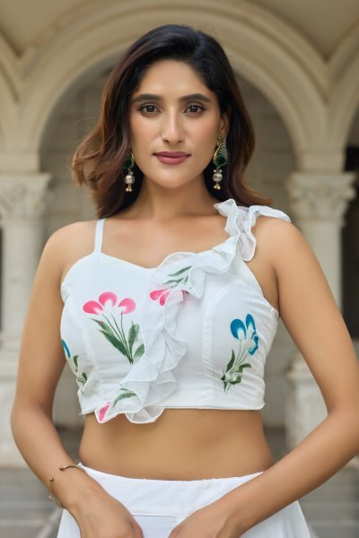 Marvelous White Hand Painted Floral Lehenga Set in Georgette for Women Designer Lehenga Choli