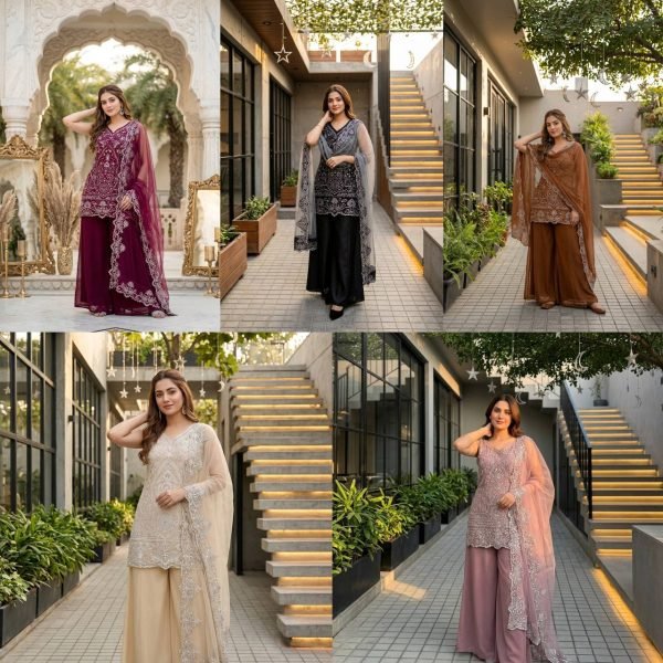 Marvelous Wine Star Georgette Palazzo Suit with Pearl Hand Work for Party Wear Ready To Wear Collection
