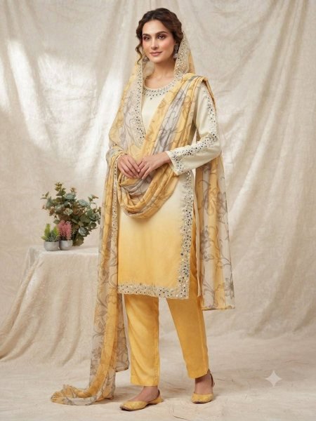 Marvelous Yellow Crepe Silk Kurti Set With Embroidery Work For Ethnic Wear Manufacturer 