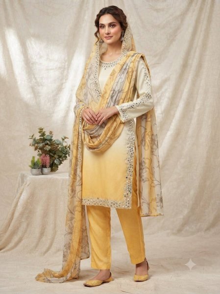 Marvelous Yellow Crepe Silk Kurti Set With Embroidery Work For Ethnic Wear Manufacturer Ready To Wear Collection