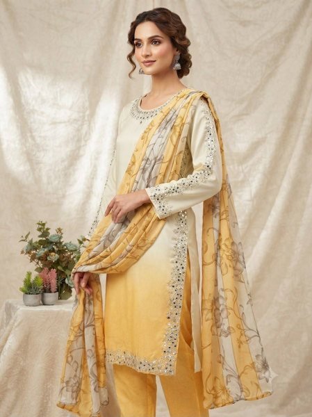 Marvelous Yellow Crepe Silk Kurti Set With Embroidery Work For Ethnic Wear Manufacturer Ready To Wear Collection