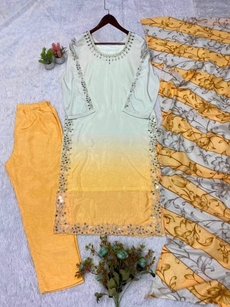 Marvelous Yellow Crepe Silk Kurti Set With Embroidery Work For Ethnic Wear Manufacturer Ready To Wear Collection