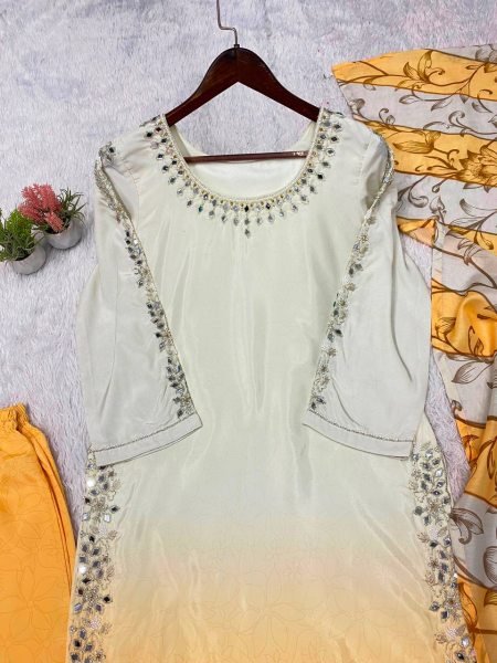 Marvelous Yellow Crepe Silk Kurti Set With Embroidery Work For Ethnic Wear Manufacturer Ready To Wear Collection