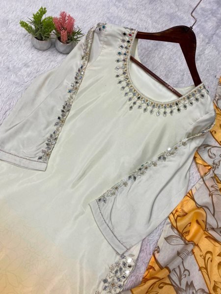 Marvelous Yellow Crepe Silk Kurti Set With Embroidery Work For Ethnic Wear Manufacturer Ready To Wear Collection