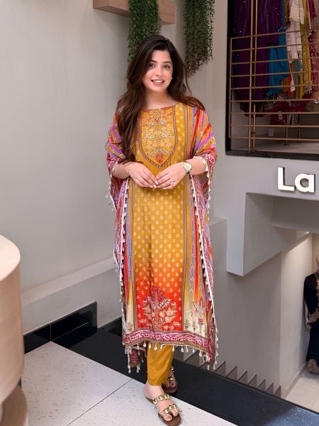 Marvelous Yellow Designer Banana Silk Kaftan Co Ord Set with Maharaja Silky Pants 