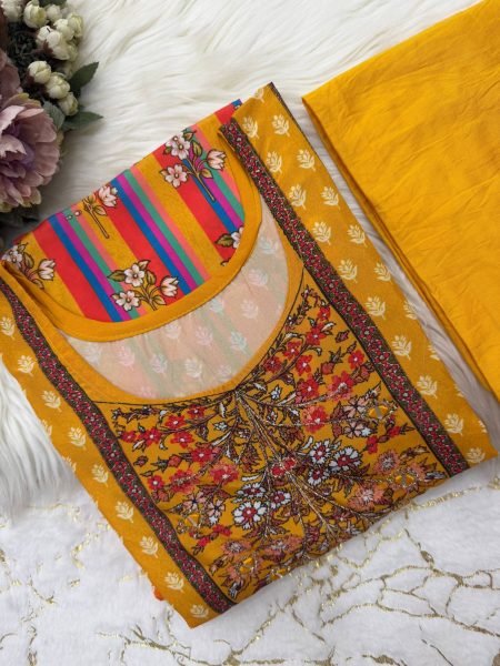 Marvelous Yellow Designer Banana Silk Kaftan Co Ord Set with Maharaja Silky Pants Kaftan 