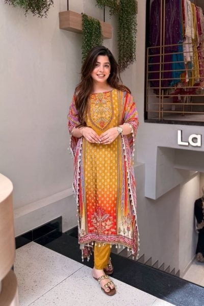 Marvelous Yellow Designer Banana Silk Kaftan Co Ord Set with Maharaja Silky Pants Kaftan 
