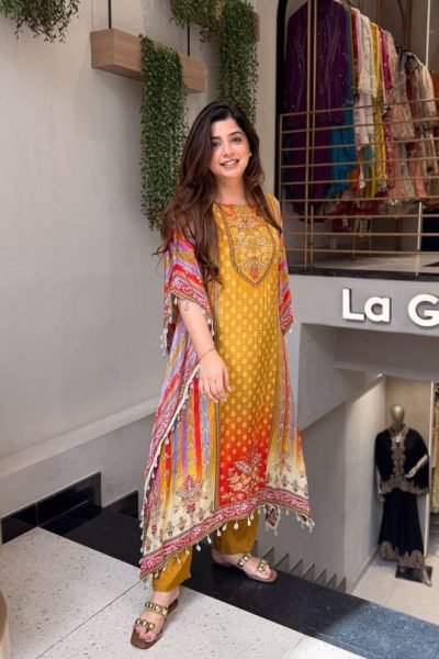 Marvelous Yellow Designer Banana Silk Kaftan Co Ord Set with Maharaja Silky Pants Kaftan 