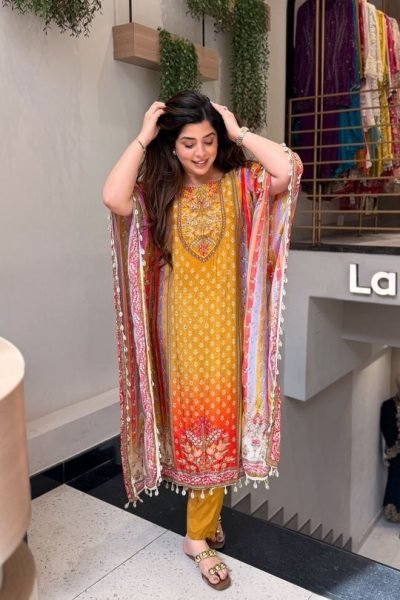 Marvelous Yellow Designer Banana Silk Kaftan Co Ord Set with Maharaja Silky Pants Kaftan 