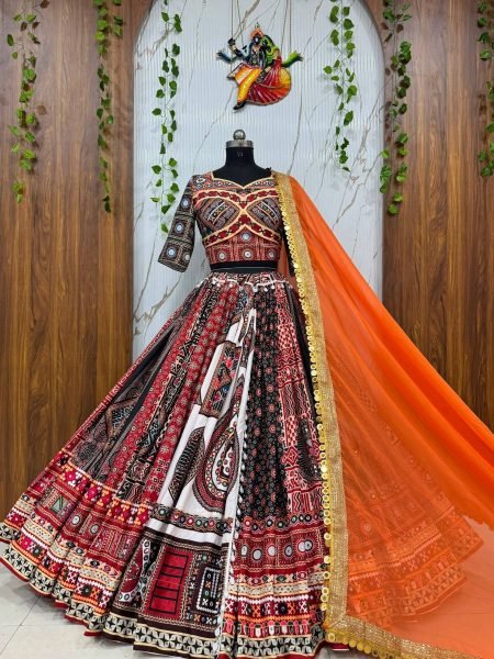 Maslin Cotton Lehenga Choli with Real Mirror Work and Heavy Border Georgette Dupatta  Lehenga