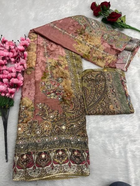 Maslin Digital Print Pakistani Suit with Aari Handwork New Arrival Pakistani Suits Wholesale